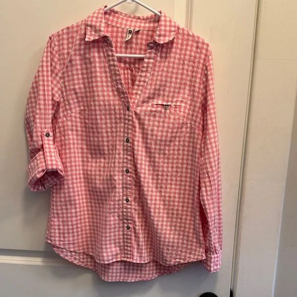 Kut from the Kloth pink gingham button down blouse, Small - Picture 2 of 8